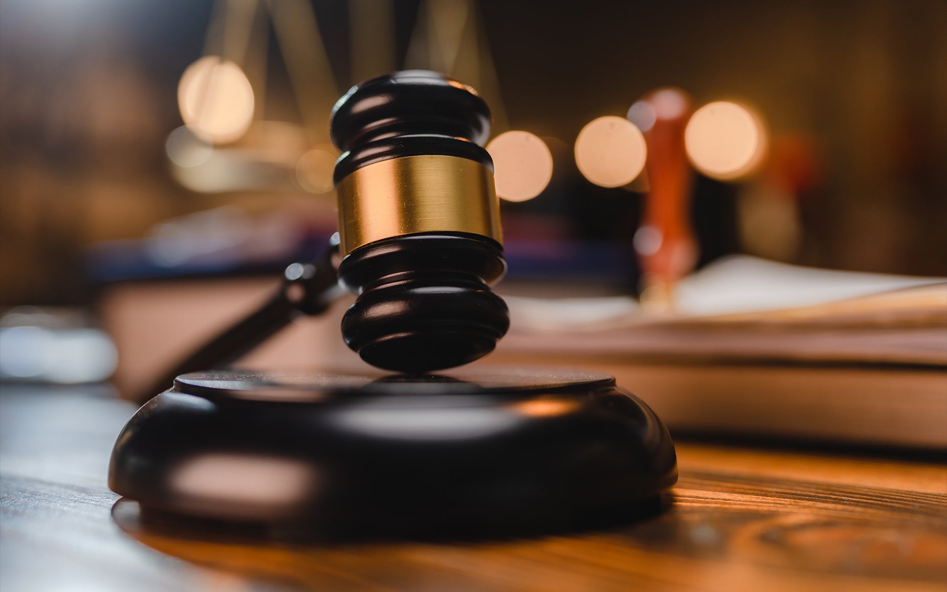 Wooden Gavel on Desk